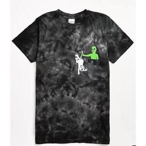 RIPNDIP Hung Up Black Tie Dye Graphic Tee Alien Cat Streetwear Skate Style L&M